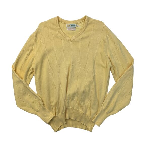 Vintage Tourney Sportswear Sweater Mens M Medium Yellow V Neck Cotton Made USA - Picture 1 of 9